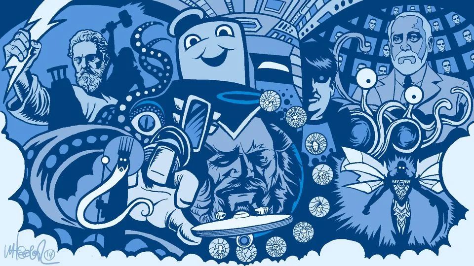 Sponsored: An illustrated timeline of fictional gods - provided spot illustration.